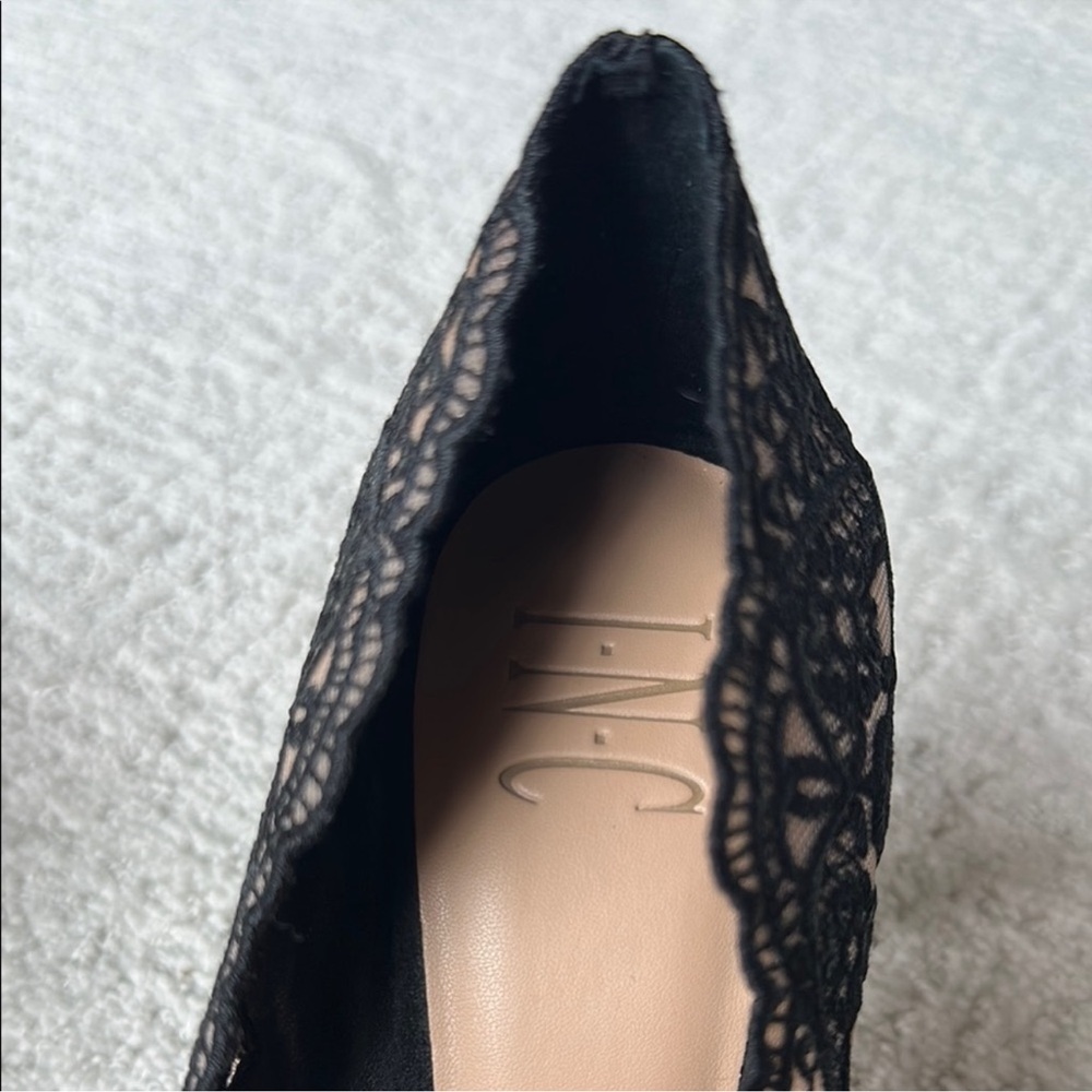 INC Black Heels with Intricate Lace Overlay - Picture 8 of 9